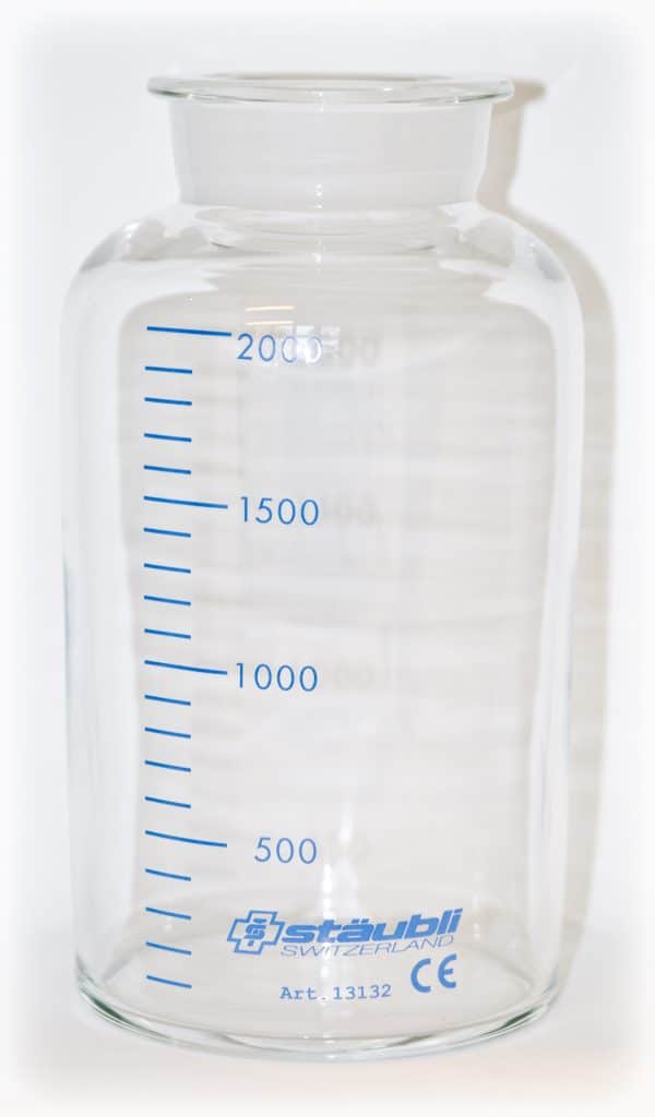 Bocal d'aspiration 2 litres en verre pour bouchon caoutchouc